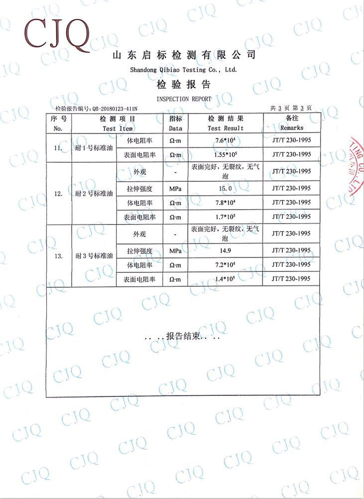 2018年HTY1250型靜電拖地帶檢驗報告